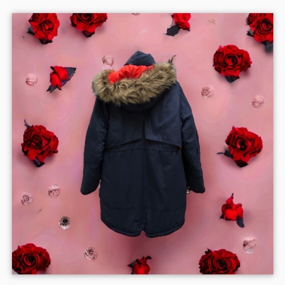 ONLY  -Heavy Duty Navy Blue Parka -orange lining - fur line hood-EUC- Sz M😍❤️​​​ - Picture 14 of 16